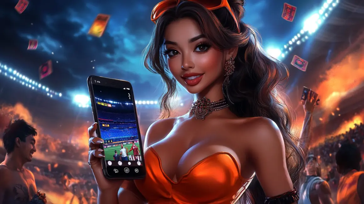 Turn Every Moment into a Win with PHWW. A stylish woman in a stadium holds her phone, ready to place a bet on a sports match, showing how the PHWW app lets you turn every moment into a winning opportunity.